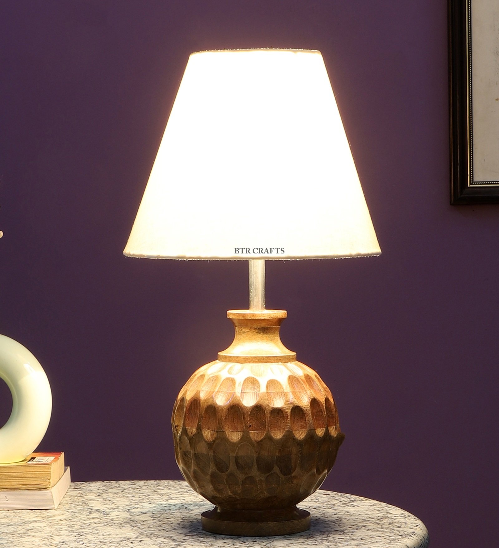 Natural Wood Matki Table Lamp Suitable For Bedroom Office And Living Room, Pack Of 1(Complete Set)
