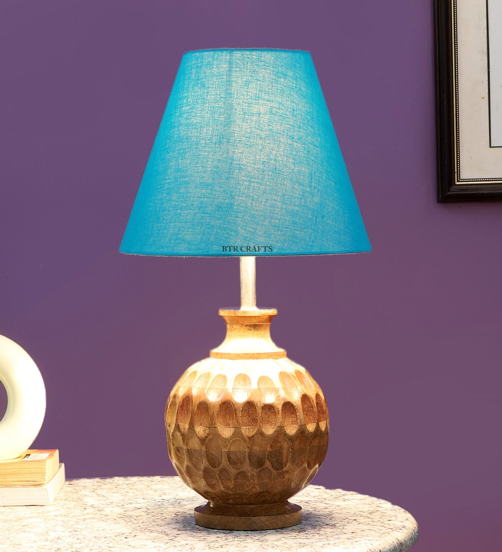 Natural Wood Matki Table Lamp Suitable For Bedroom Office And Living Room, Pack Of 1(Complete Set)