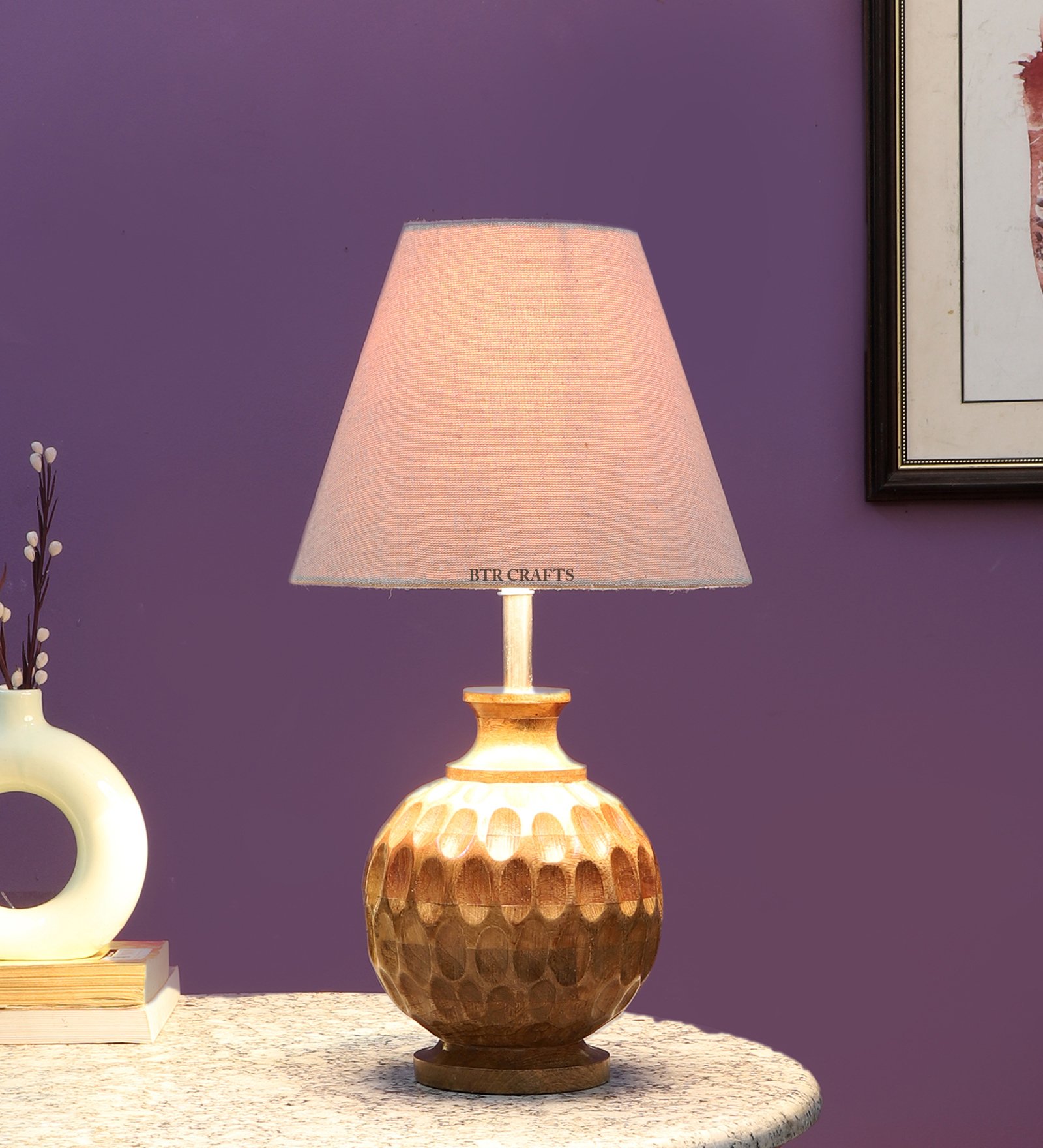 Natural Wood Matki Table Lamp Suitable For Bedroom Office And Living Room, Pack Of 1(Complete Set)