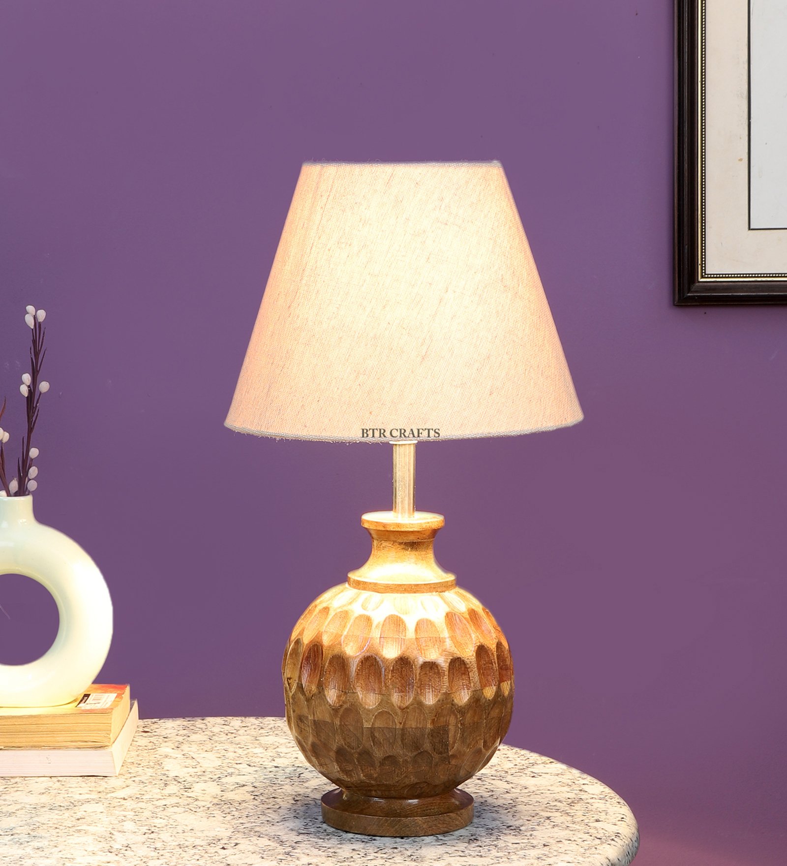 Natural Wood Matki Table Lamp Suitable For Bedroom Office And Living Room, Pack Of 1(Complete Set)
