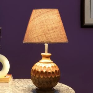 Natural Wood Matki Table Lamp Suitable For Bedroom Office And Living Room, Pack Of 1(Complete Set)