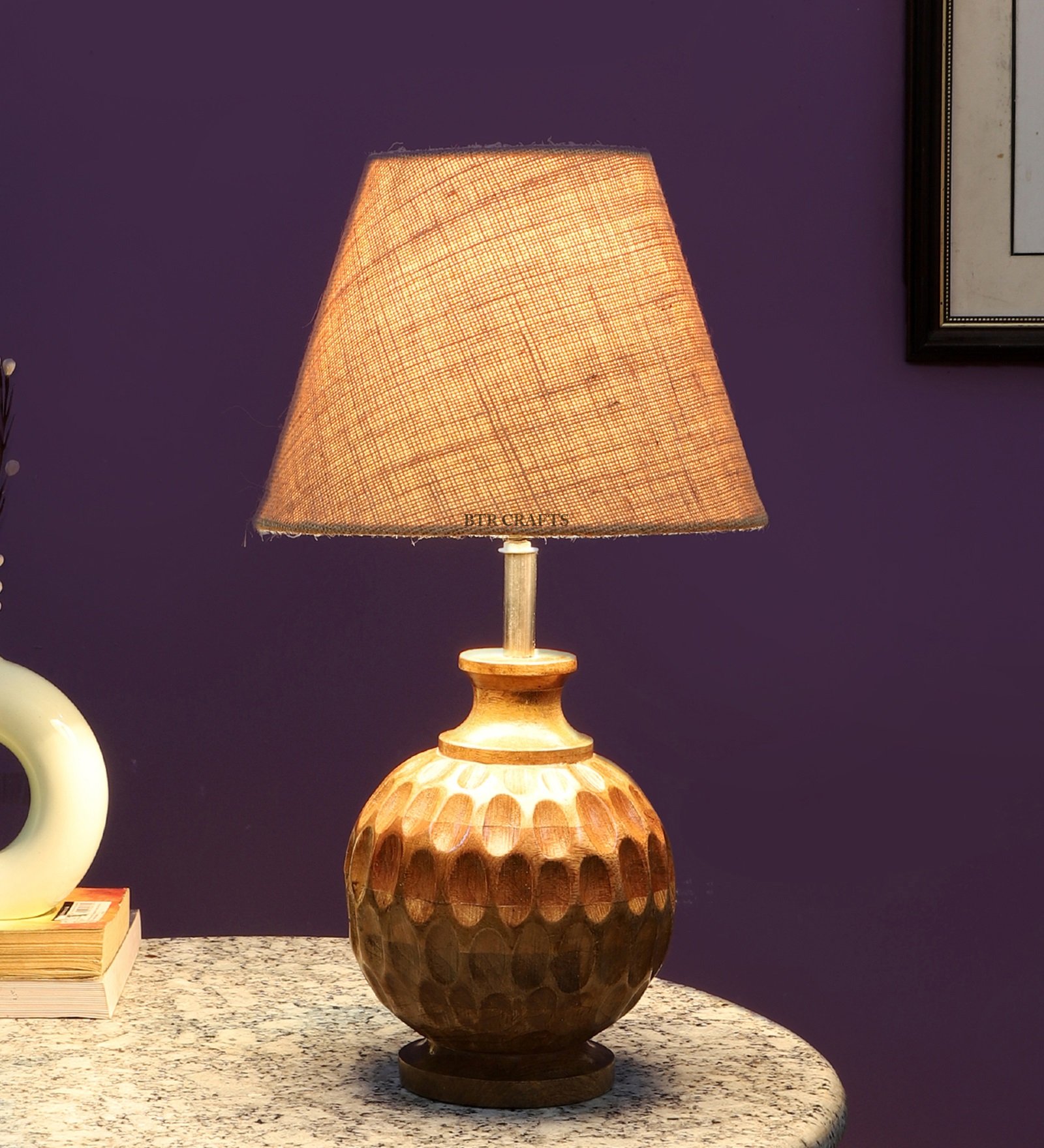 Natural Wood Matki Table Lamp Suitable For Bedroom Office And Living Room, Pack Of 1(Complete Set)