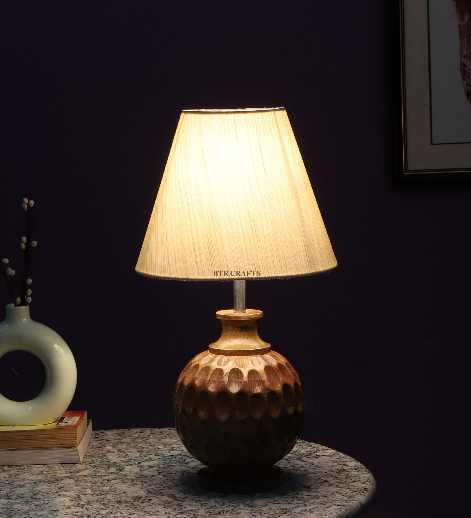 Natural Wood Matki Table Lamp Suitable For Bedroom Office And Living Room, Pack Of 1(Complete Set)