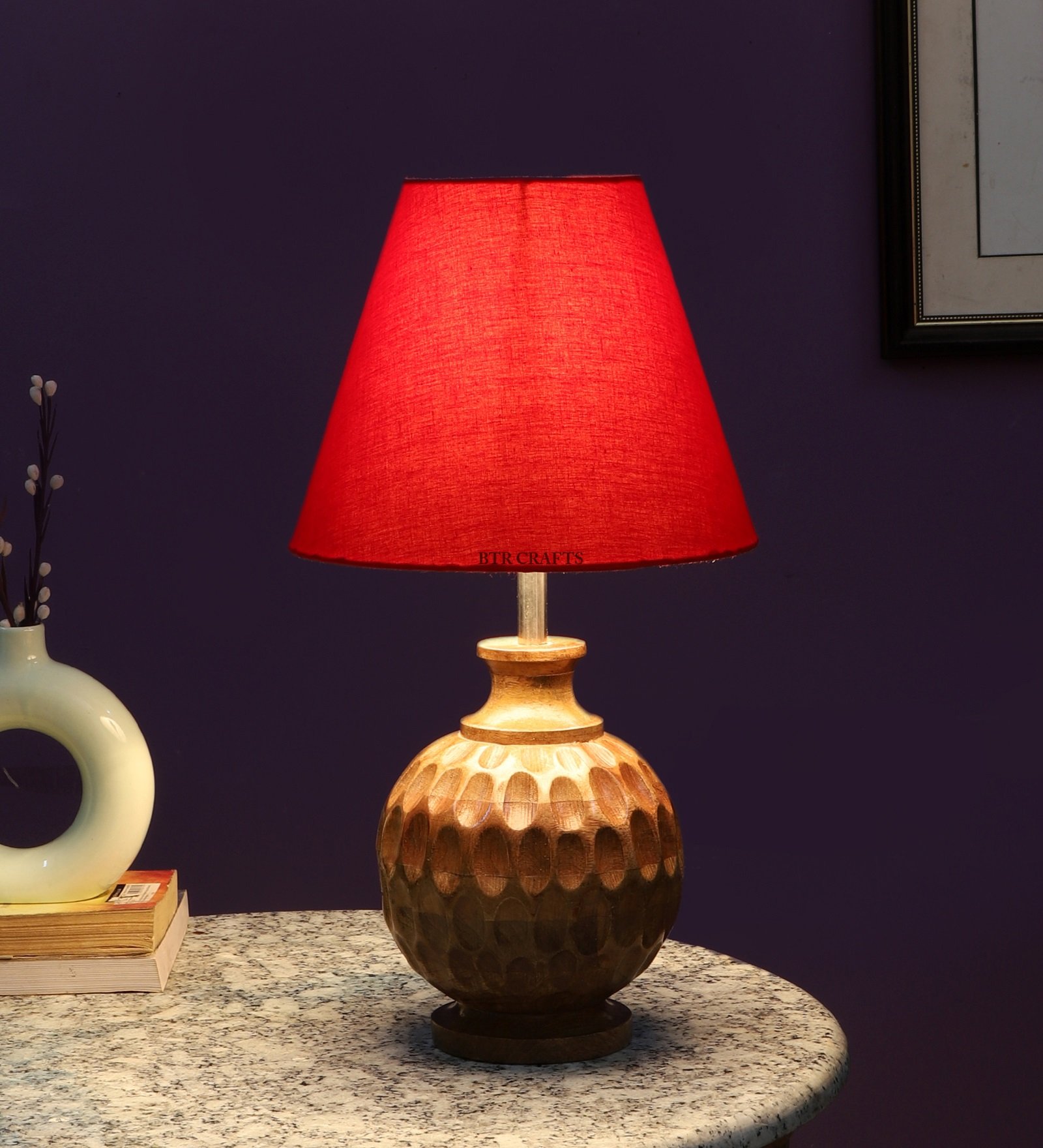 Natural Wood Matki Table Lamp Suitable For Bedroom Office And Living Room, Pack Of 1(Complete Set)