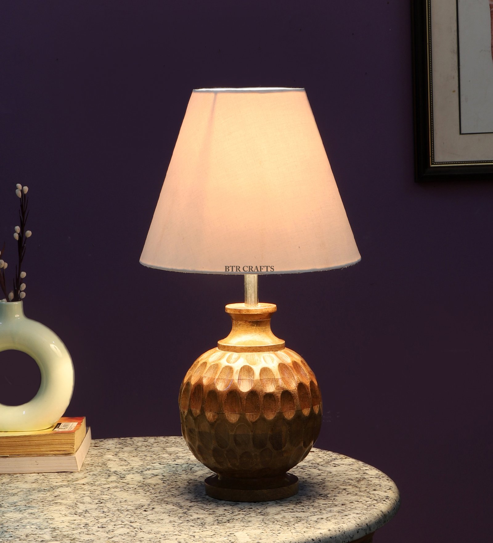 Natural Wood Matki Table Lamp Suitable For Bedroom Office And Living Room, Pack Of 1(Complete Set)