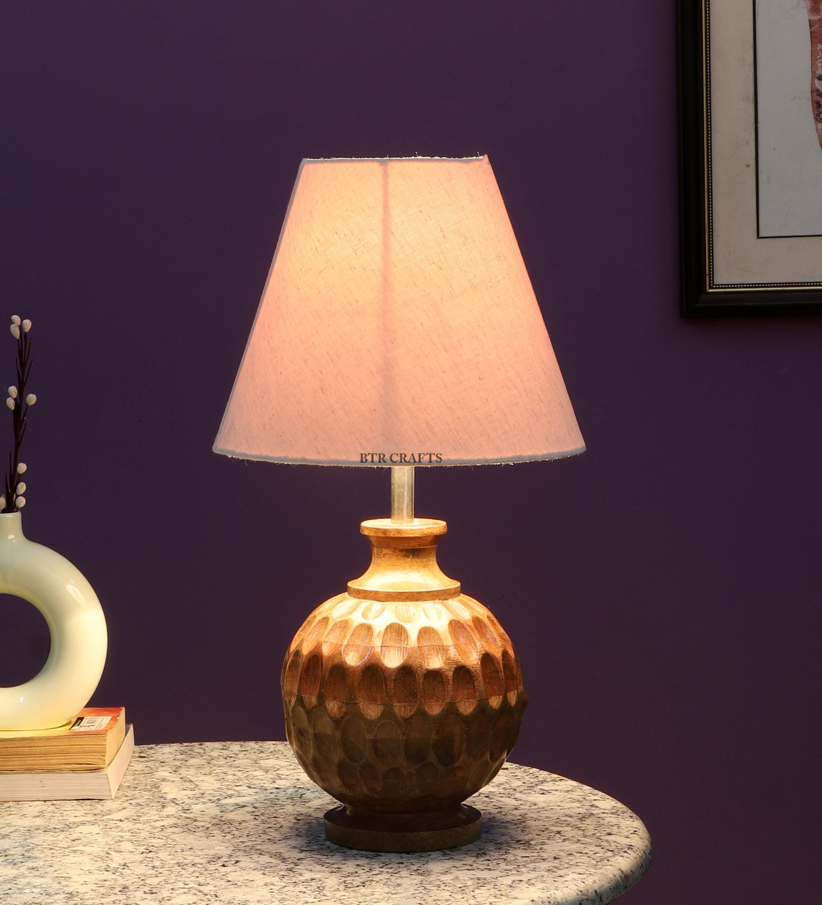 Natural Wood Matki Table Lamp Suitable For Bedroom Office And Living Room, Pack Of 1(Complete Set)