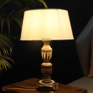Rustic Wooden Table Lamp Suitable For Bedroom Office And Living Room, Pack Of 1(Complete Set)