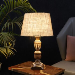 Rustic Wooden Table Lamp Suitable For Bedroom Office And Living Room, Pack Of 1(Complete Set)