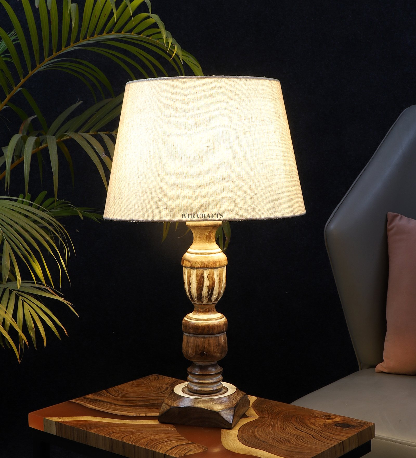 Rustic Wooden Table Lamp Suitable For Bedroom Office And Living Room, Pack Of 1(Complete Set)