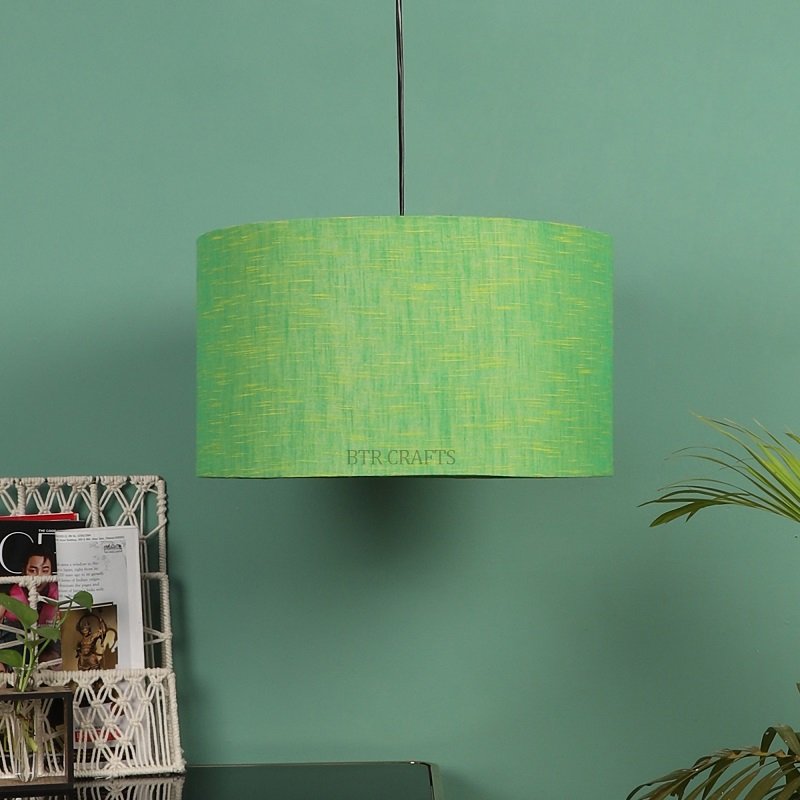 18 Inches Pendant/Hanging Ceiling Light Fixture, Green Texture Drum Shade for Bedroom, Kitchen, Living Room, Dining Table, Lobby, Kitchen, Black Canopy - Image 3