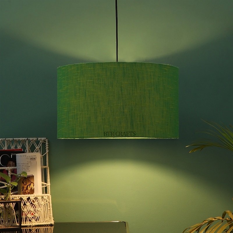16 Inches Pendant/Hanging Ceiling Light Fixture, Green Texture Drum Shade, for Bedroom, Kitchen, Living Room, Dining Table, Lobby, Kitchen, Silver Canopy