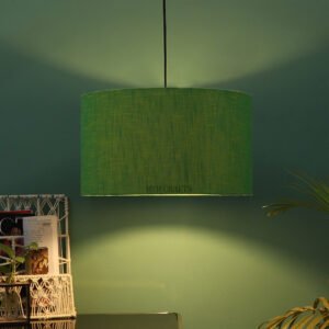 20 Inches Pendant/Hanging Ceiling Light Fixture, Green Texture Drum Shade, for Bedroom, Kitchen, Living Room, Dining Table, Lobby, Kitchen, Silver Canopy