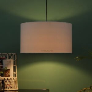 16 Inches Pendant/Hanging Ceiling Light Fixture, White Drum Shade for Bedroom, Kitchen, Living Room, Dining Table, Lobby, Kitchen, Black Canopy