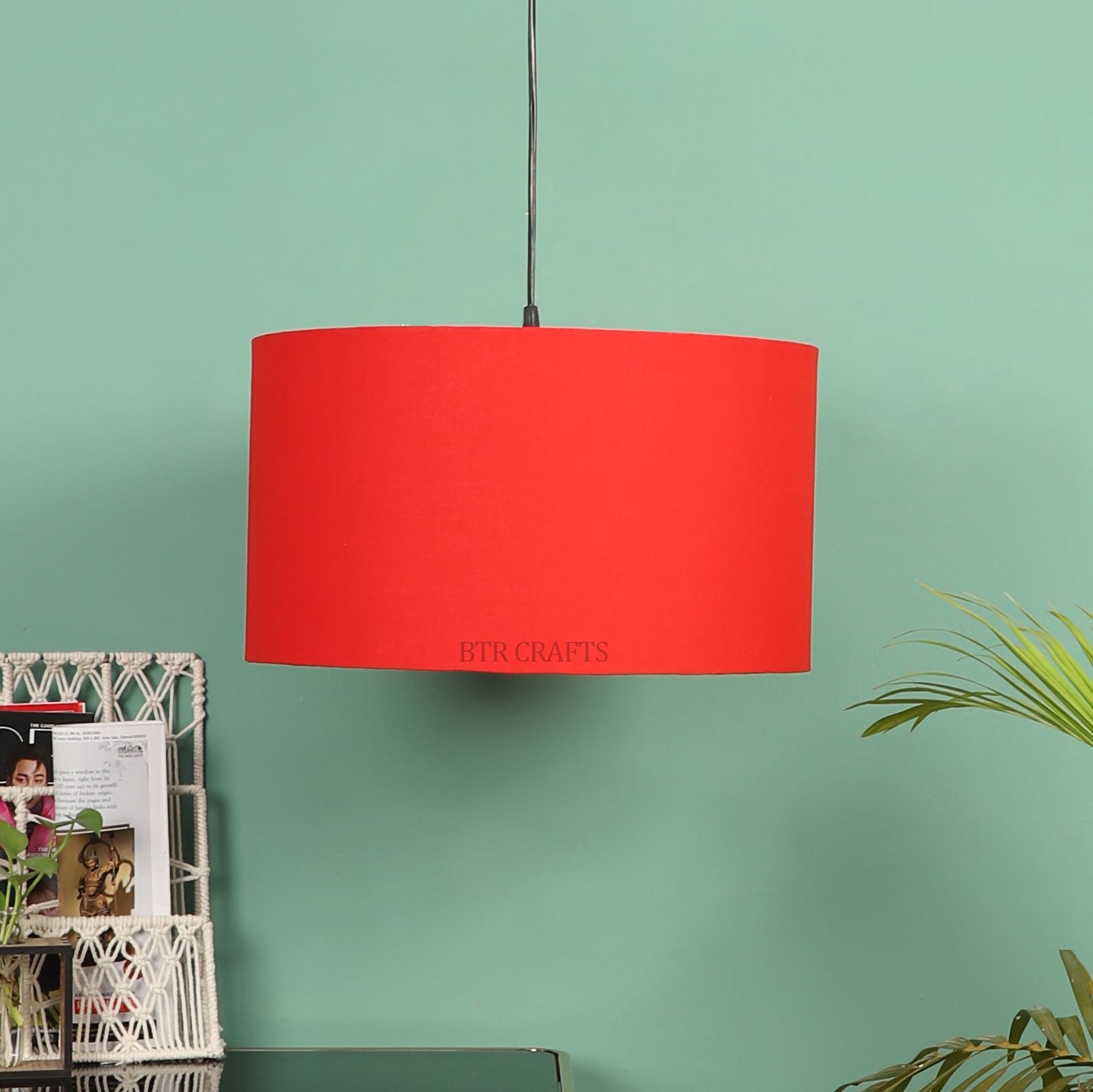 18 Inches Pendant/Hanging Ceiling Light Fixture, Red Drum Shade for Bedroom, Kitchen, Living Room, Dining Table, Lobby, Kitchen, Black Canopy - Image 3