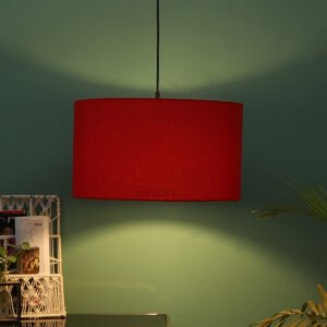 16 Inches Pendant/Hanging Ceiling Light Fixture, Red Drum Shade, for Bedroom, Kitchen, Living Room, Dining Table, Lobby, Kitchen, Silver Canopy