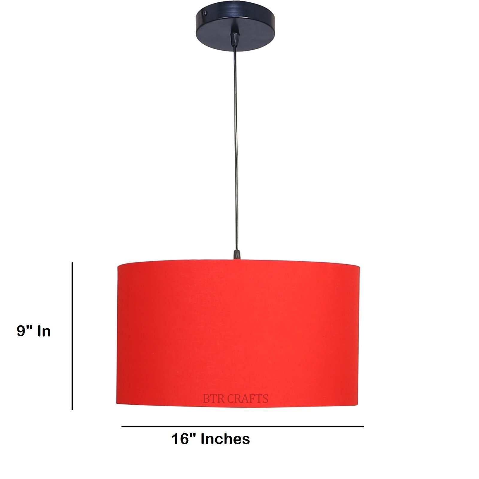 16 Inches Pendant/Hanging Ceiling Light Fixture, Red Drum Shade for Bedroom, Kitchen, Living Room, Dining Table, Lobby, Kitchen, Black Canopy - Image 4