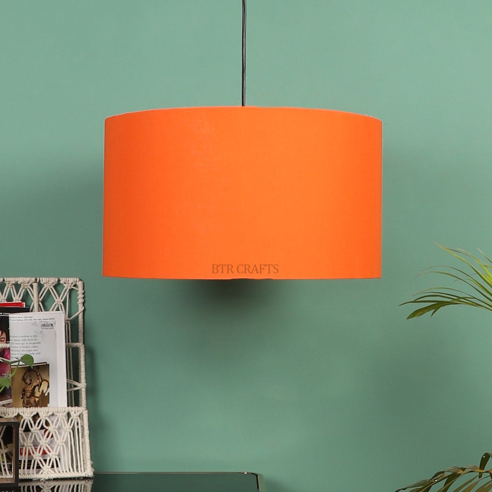 16 Inches Pendant/Hanging Ceiling Light Fixture, Orange Drum Shade for Bedroom, Kitchen, Living Room, Dining Table, Lobby, Kitchen, Black Canopy - Image 2