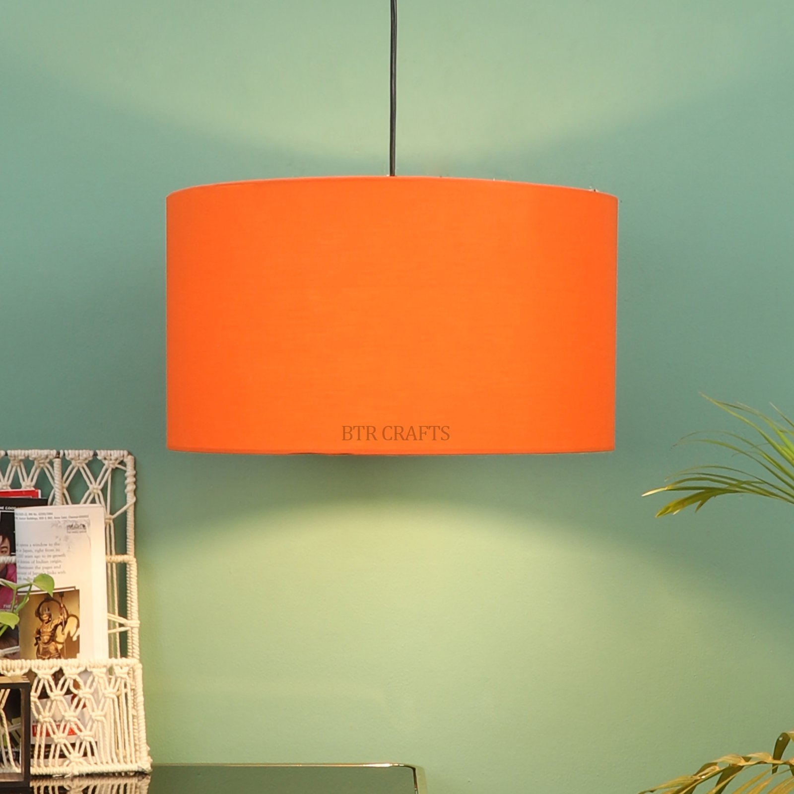 16 Inches Pendant/Hanging Ceiling Light Fixture, Orange Drum Shade for Bedroom, Kitchen, Living Room, Dining Table, Lobby, Kitchen, Black Canopy - Image 3