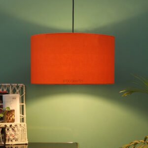 16 Inches Pendant/Hanging Ceiling Light Fixture, Orange Drum Shade, for Bedroom, Kitchen, Living Room, Dining Table, Lobby, Kitchen, Silver Canopy