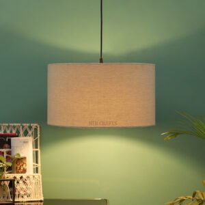 20 Inches Pendant/Hanging Ceiling Light Fixture, Beige Drum Shade, for Bedroom, Kitchen, Living Room, Dining Table, Lobby, Kitchen, Silver Canopy