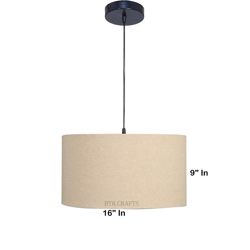 16 Inches Pendant/Hanging Ceiling Light Fixture, Beige Drum Shade for Bedroom, Kitchen, Living Room, Dining Table, Lobby, Kitchen, Black Canopy - Image 4