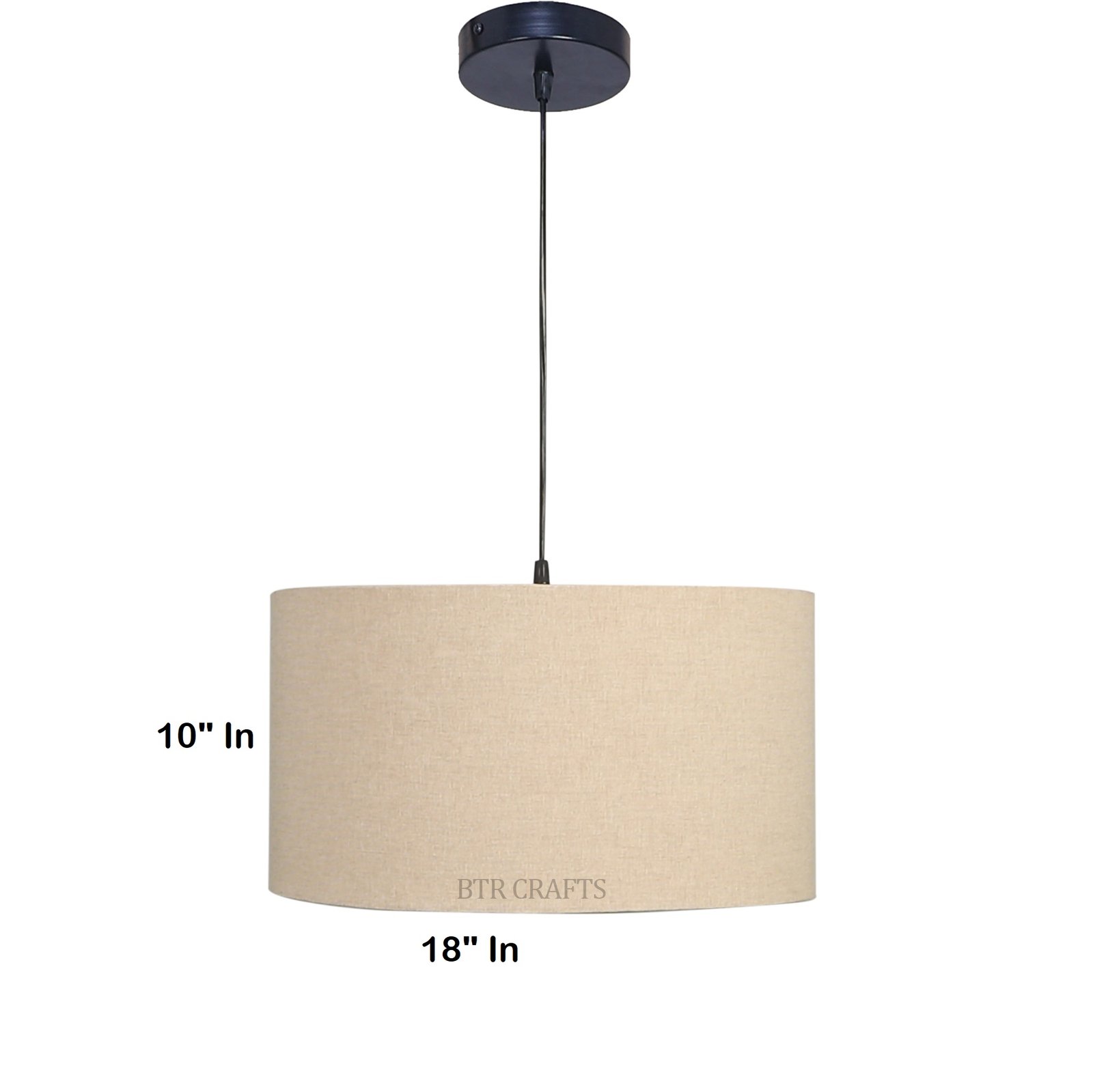 18 Inches Pendant/Hanging Ceiling Light Fixture, Beige Drum Shade for Bedroom, Kitchen, Living Room, Dining Table, Lobby, Kitchen, Black Canopy - Image 4