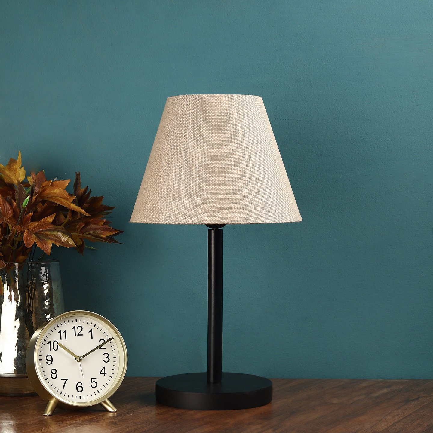 Raven Black Table Lamp Along With Premium Jute Conical Shade For Bedroom, Office And Living Room - Image 2