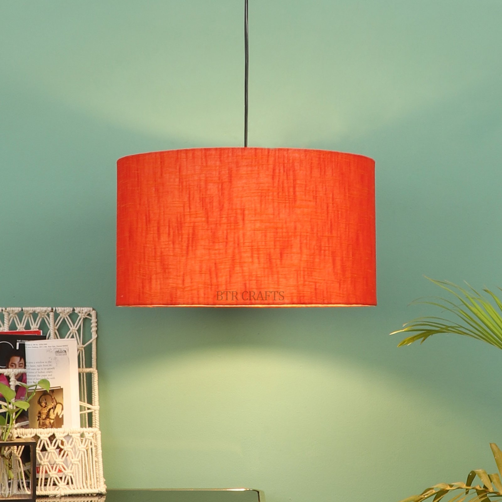 18 Inches Pendant/Hanging Ceiling Light Fixture, Red Texture Drum Shade for Bedroom, Kitchen, Living Room, Dining Table, Lobby, Kitchen, Black Canopy - Image 2