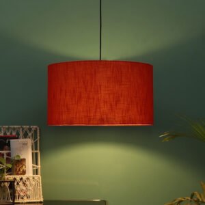 20 Inches Pendant/Hanging Ceiling Light Fixture, Red Texture Drum Shade for Bedroom, Kitchen, Living Room, Dining Table, Lobby, Kitchen, Black Canopy