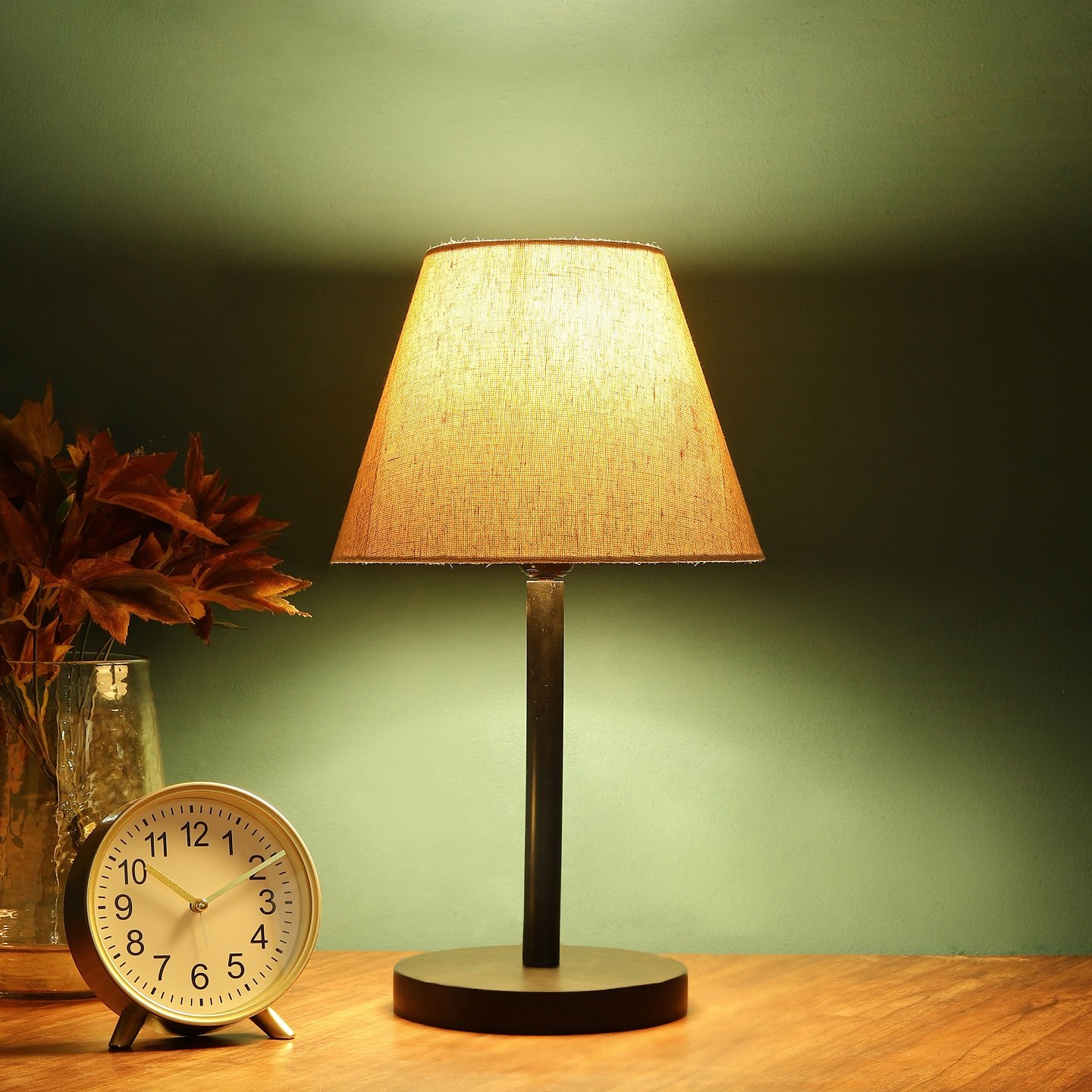 Raven Black Table Lamp Along With Premium Jute Conical Shade For Bedroom, Office And Living Room