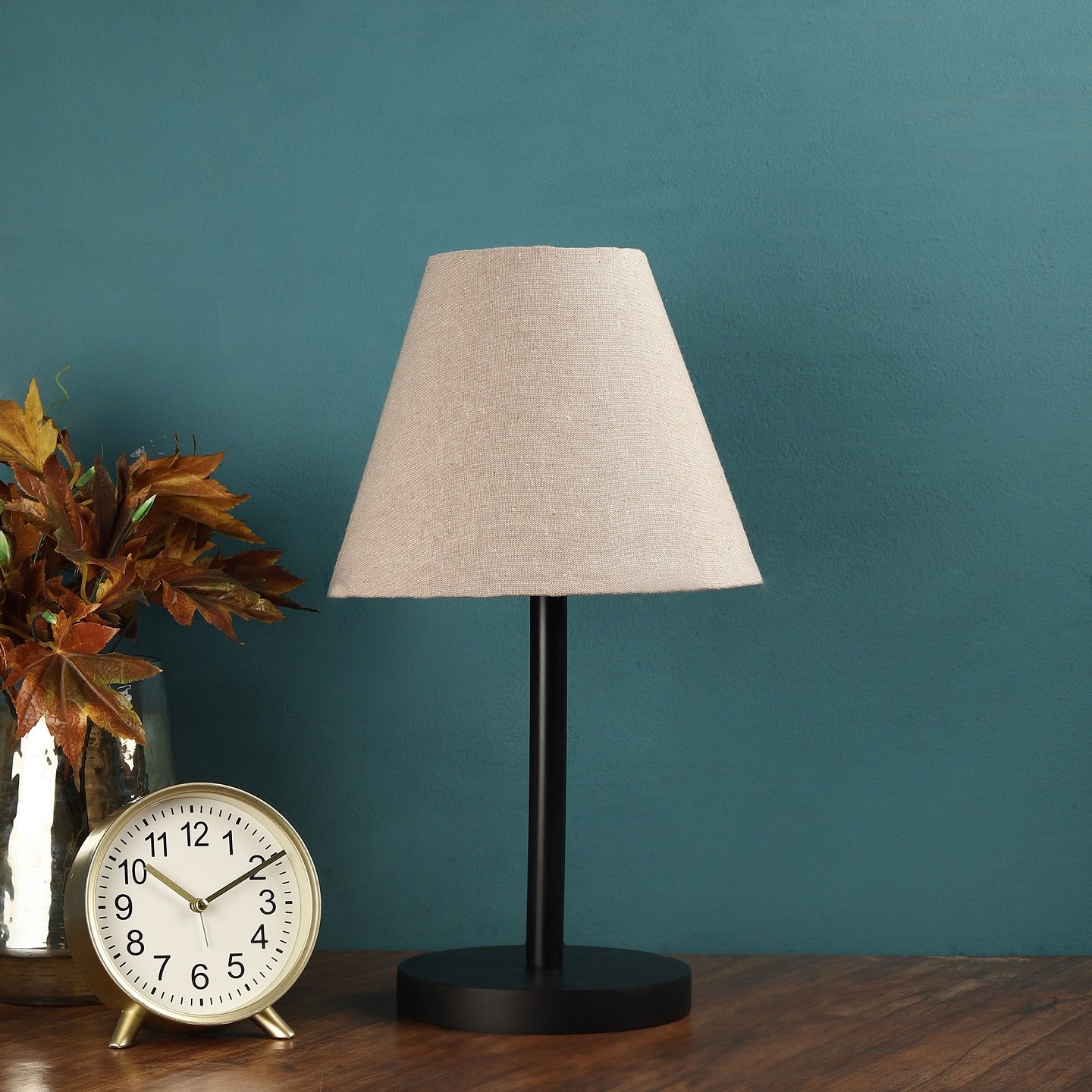 Raven Black Table Lamp Along With Beige Conical Shade For Bedroom, Office And Living Room - Image 2