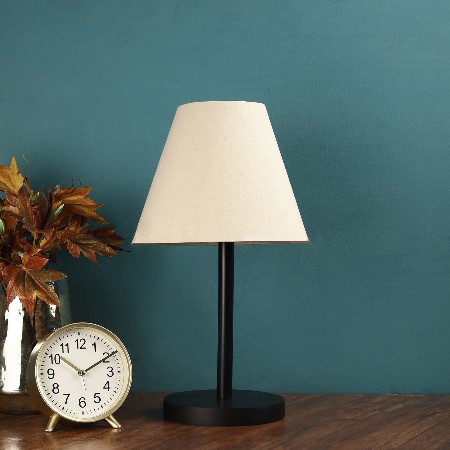 Raven Black Table Lamp Along With Cream Conical Shade For Bedroom, Office And Living Room - Image 2