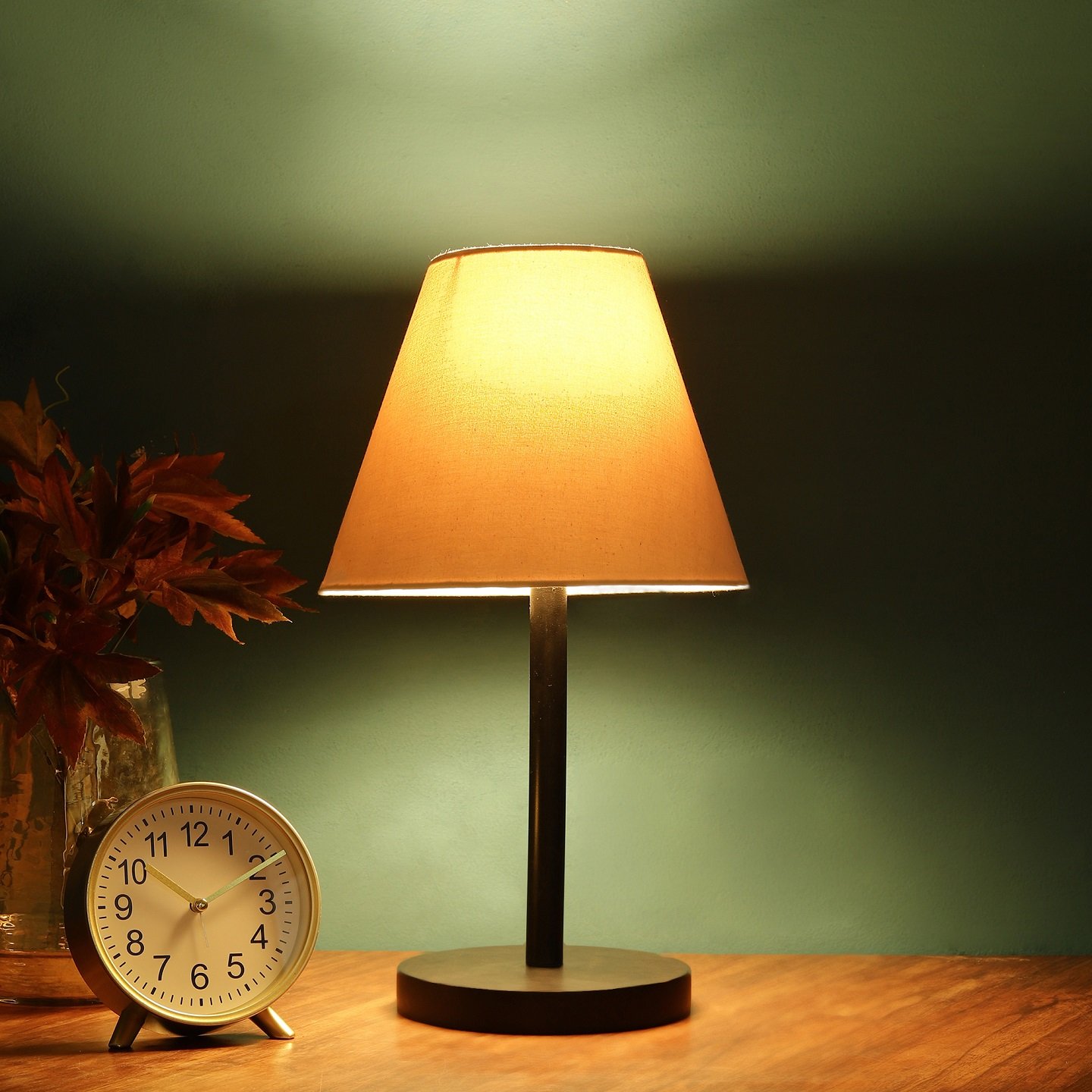 Raven Black Table Lamp Along With Cream Conical Shade For Bedroom, Office And Living Room