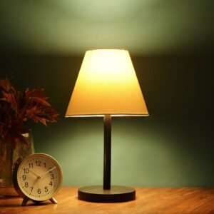 Raven Black Table Lamp Along With White Conical Shade For Bedroom, Office And Living Room