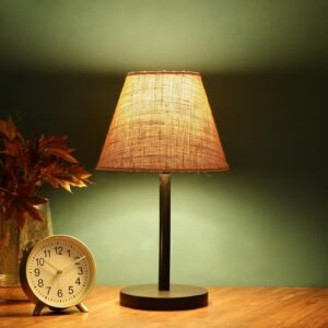 Raven Black Table Lamp Along With Natural Jute Conical Shade For Bedroom, Office And Living Room