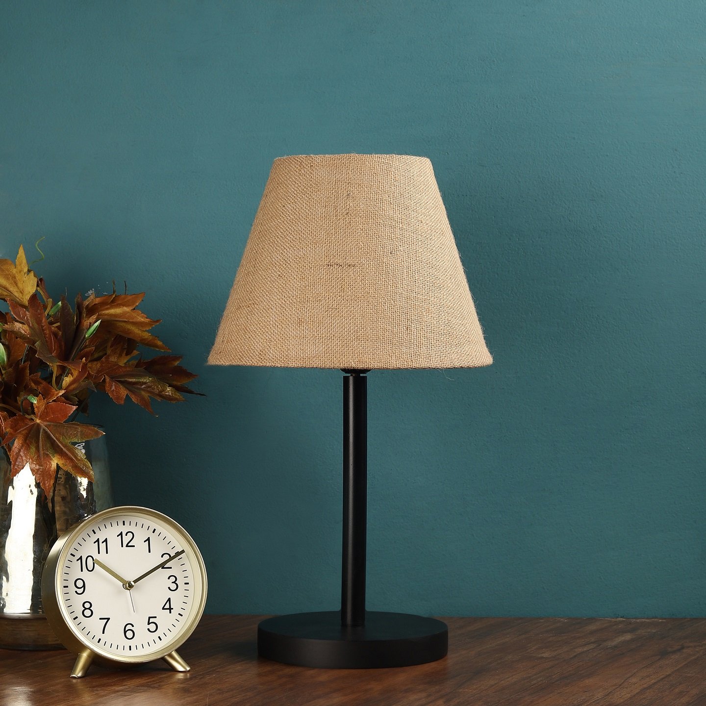 Raven Black Table Lamp Along With Natural Jute Conical Shade For Bedroom, Office And Living Room - Image 2