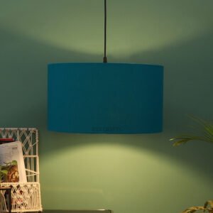 18 Inches Pendant/Hanging Ceiling Light Fixture, Teal Drum Shade for Bedroom, Kitchen, Living Room, Dining Table, Lobby, Kitchen, Black Canopy