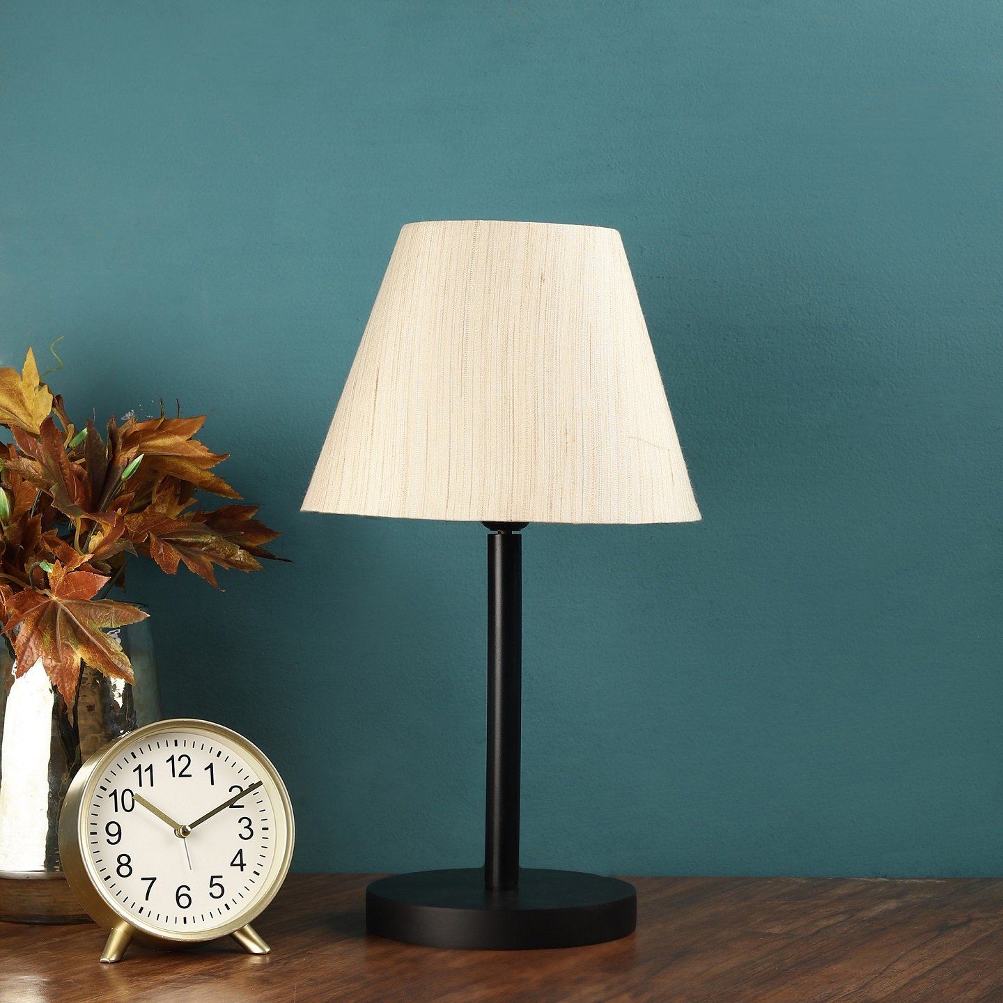 Raven Black Table Lamp Along With Cream Texture Conical Shade For Bedroom, Office And Living Room - Image 2