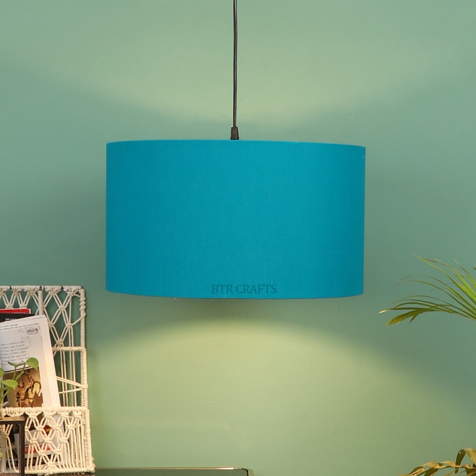18 Inches Pendant/Hanging Ceiling Light Fixture, Teal Drum Shade for Bedroom, Kitchen, Living Room, Dining Table, Lobby, Kitchen, Black Canopy - Image 2