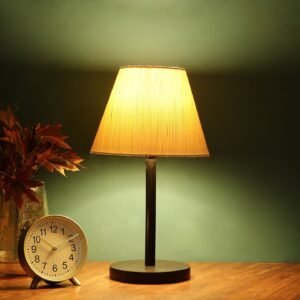 Raven Black Table Lamp Along With Cream Texture Conical Shade For Bedroom, Office And Living Room