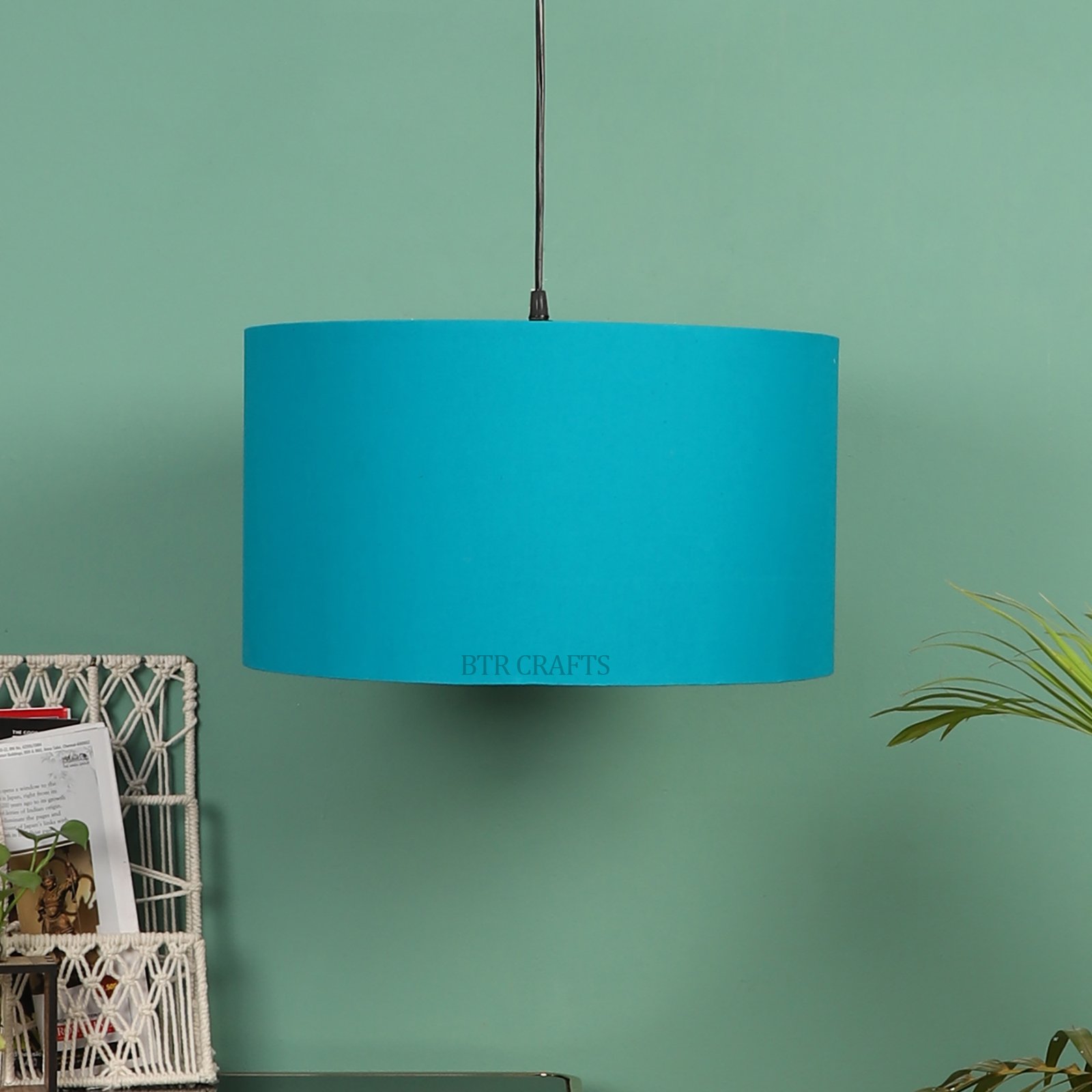 18 Inches Pendant/Hanging Ceiling Light Fixture, Teal Drum Shade for Bedroom, Kitchen, Living Room, Dining Table, Lobby, Kitchen, Black Canopy - Image 3