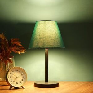 Raven Black Table Lamp Along With Teal Conical Shade For Bedroom, Office And Living Room
