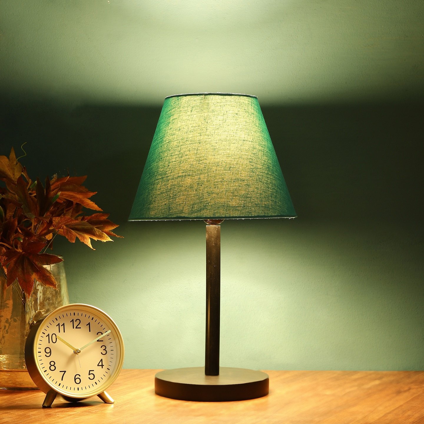 Raven Black Table Lamp Along With Teal Conical Shade For Bedroom, Office And Living Room