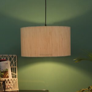 16 Inches Pendant/Hanging Ceiling Light Fixture, Cream Texture Drum Shade, for Bedroom, Kitchen, Living Room, Dining Table, Lobby, Kitchen, Silver Canopy