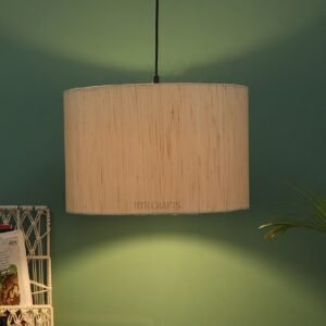 14 Inches Pendant/Hanging Ceiling Light Fixture, Cream Texture Drum Shade, for Bedroom, Kitchen, Living Room, Dining Table, Lobby, Kitchen, Silver Canopy
