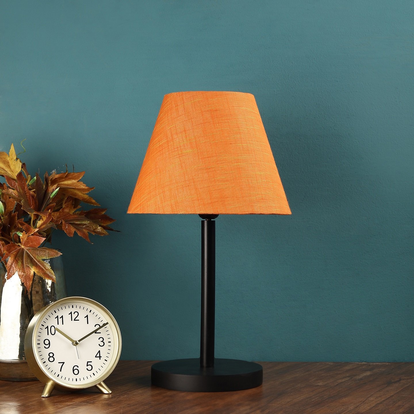 Raven Black Table Lamp Along With Orange Texture Conical Shade For Bedroom, Office And Living Room - Image 2