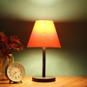 Raven Black Table Lamp Along With Orange Conical Shade For Bedroom, Office And Living Room