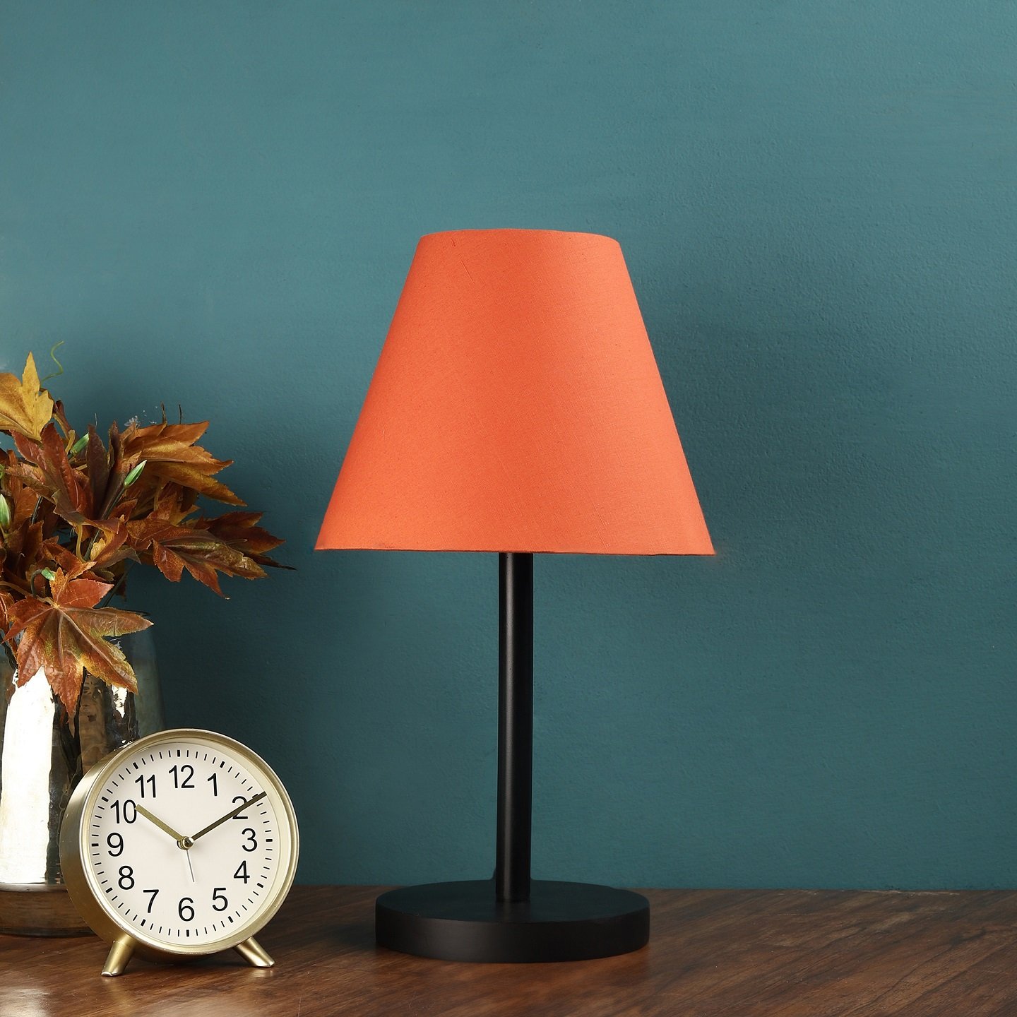 Raven Black Table Lamp Along With Orange Conical Shade For Bedroom, Office And Living Room - Image 2
