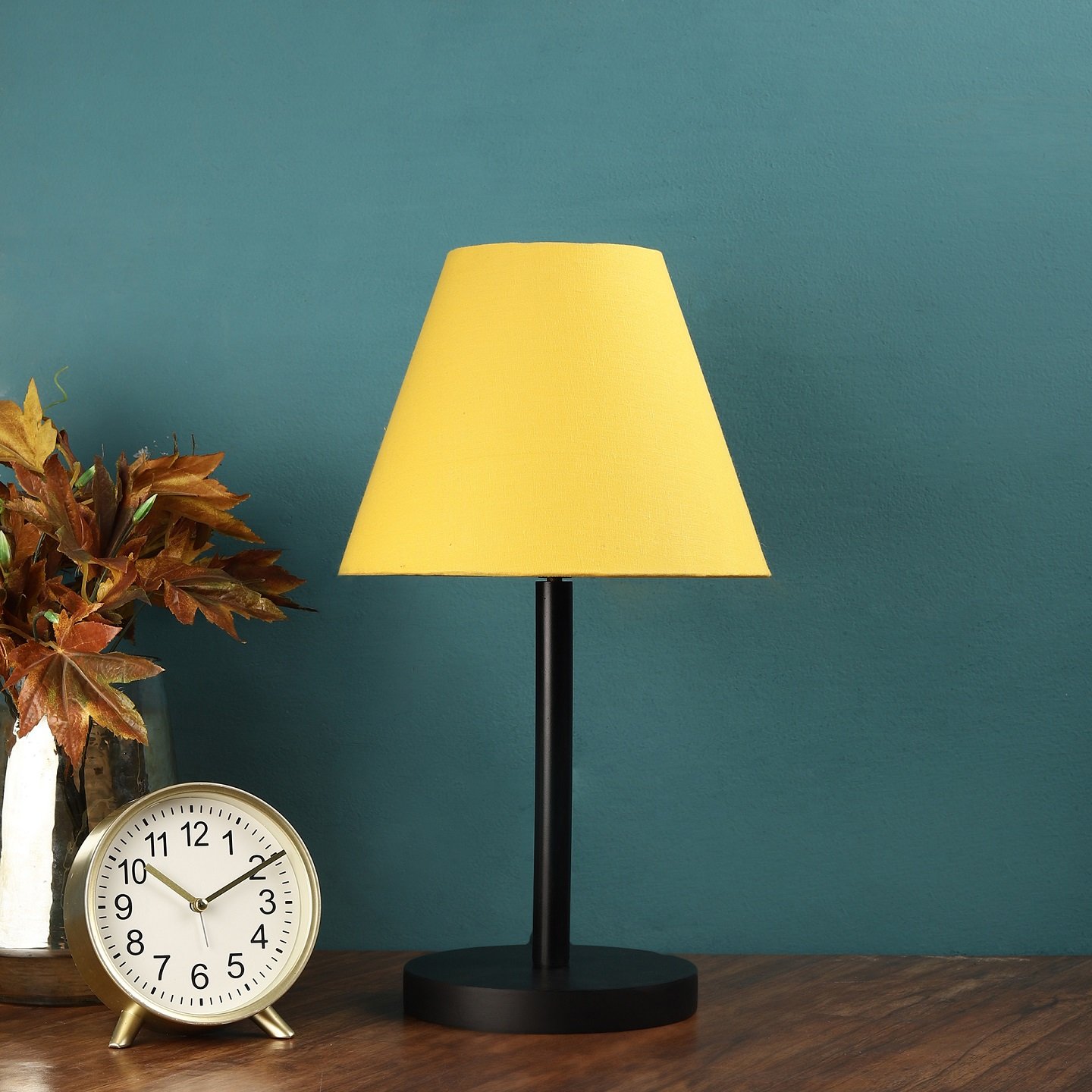 Raven Black Table Lamp Along With Dark Yellow Conical Shade For Bedroom, Office And Living Room - Image 2