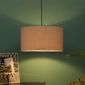 20 Inches Pendant/Hanging Ceiling Light Fixture, Premium Jute Drum Shade for Bedroom, Kitchen, Living Room, Dining Table, Lobby, Kitchen, Black Canopy